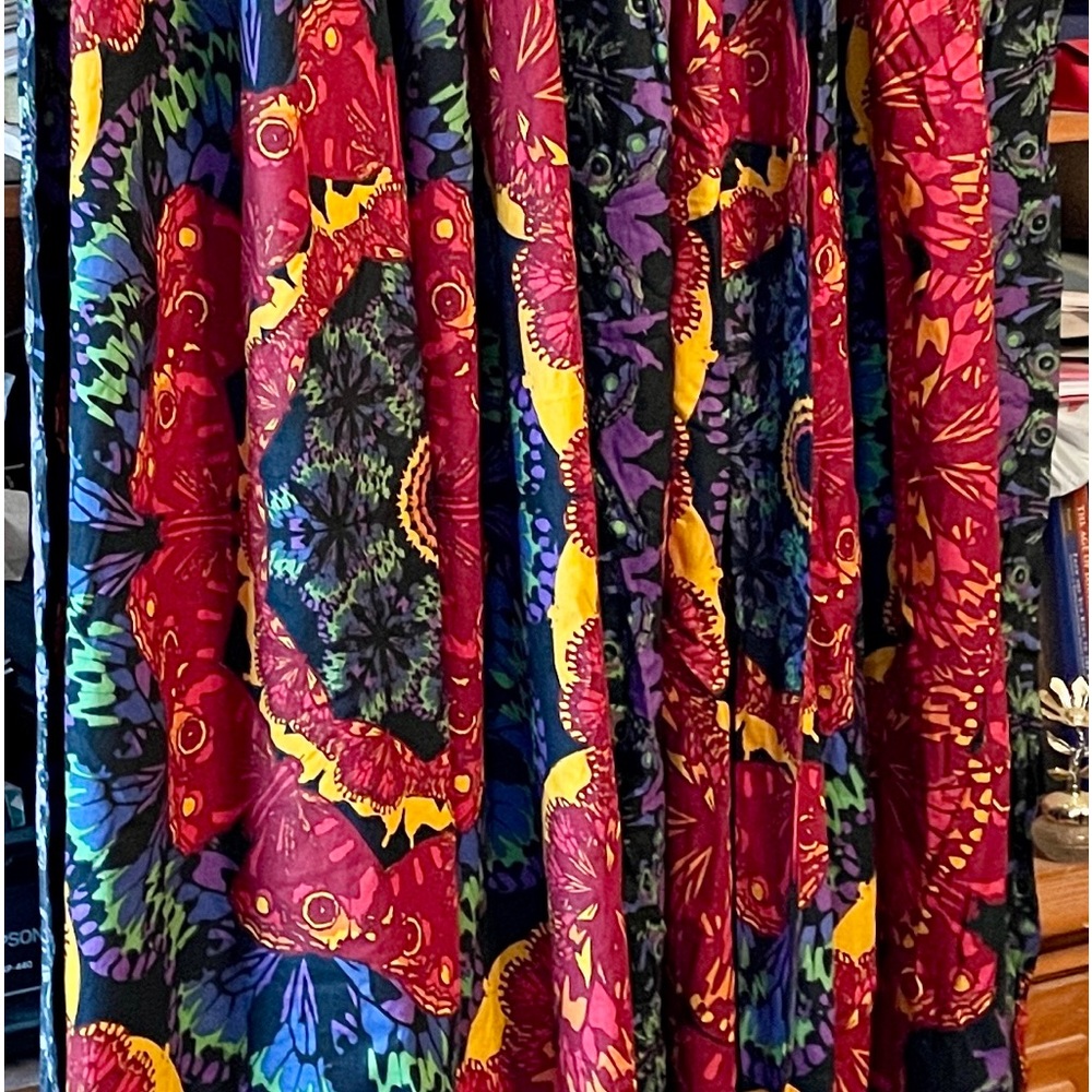NWT 100%Cotton Batik Curtains Drapes Boho Black Butterflies 1 PR.